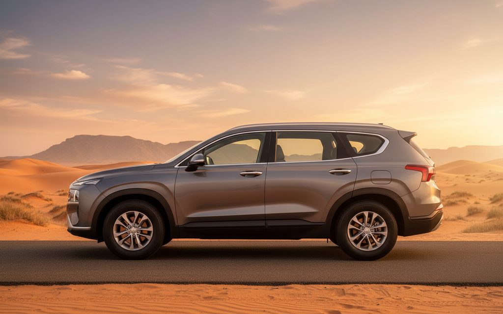 Hyundai SantaFe 2023 Grey side profile – rental in Dubai