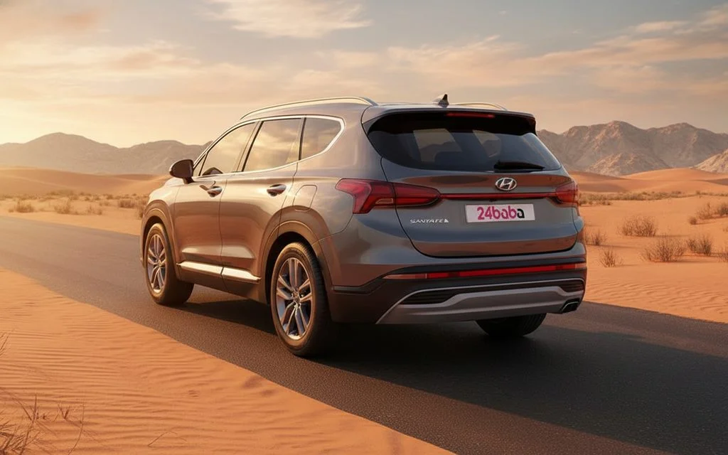 Hyundai SantaFe 2023 Grey rear view showing taillights – rental in Dubai