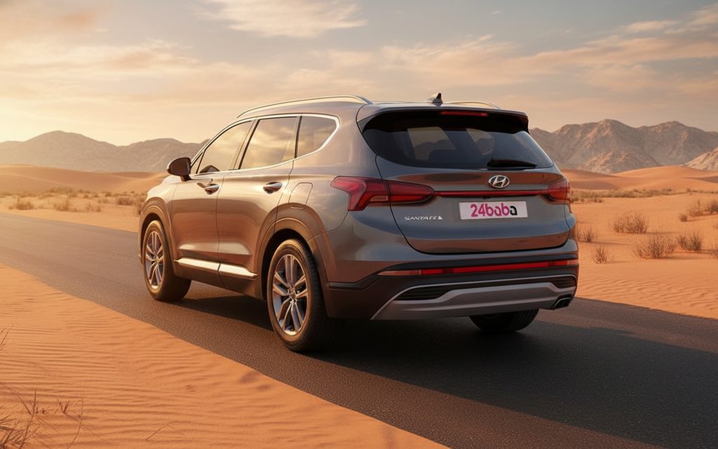 Hyundai SantaFe 2023 Grey rear view showing taillights – rental in Dubai