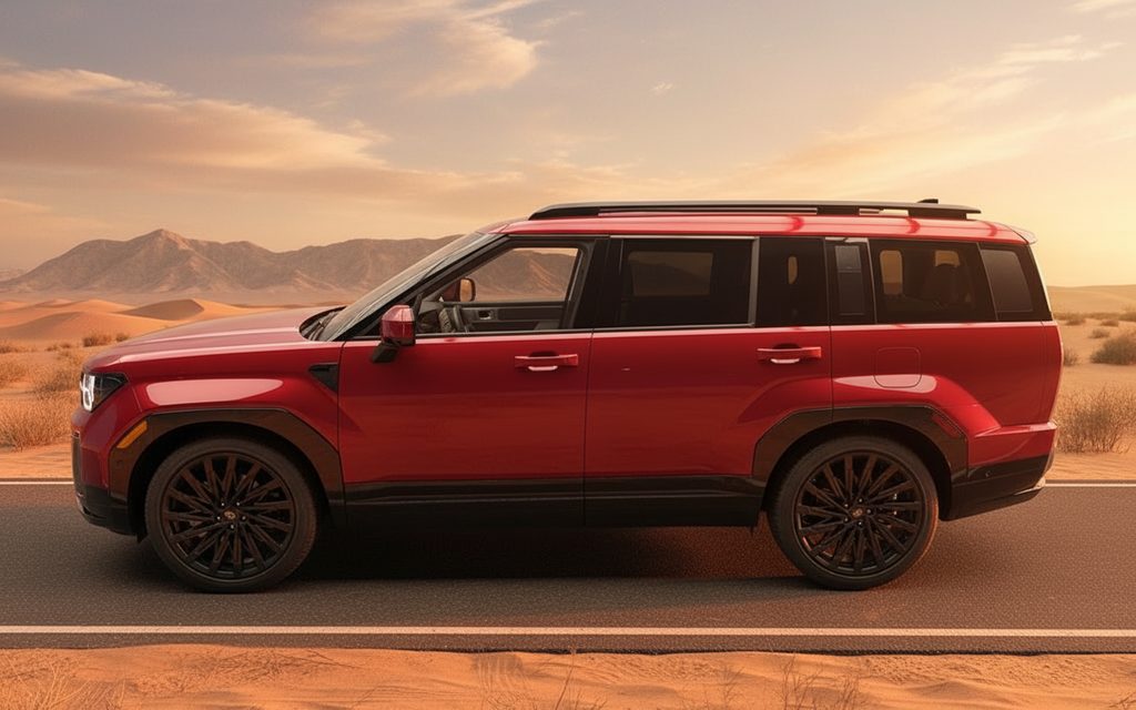 Hyundai SantaFe 2024 Red side profile – rental in Dubai