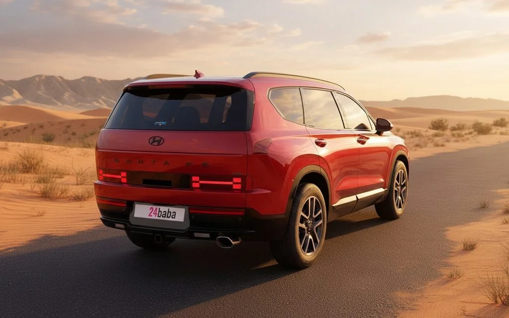 Hyundai SantaFe 2024 Red rear view showing taillights – rental in Dubai