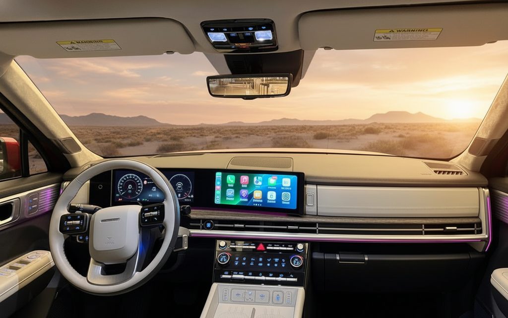 Hyundai SantaFe 2024 interior view showing trim – rental in Dubai