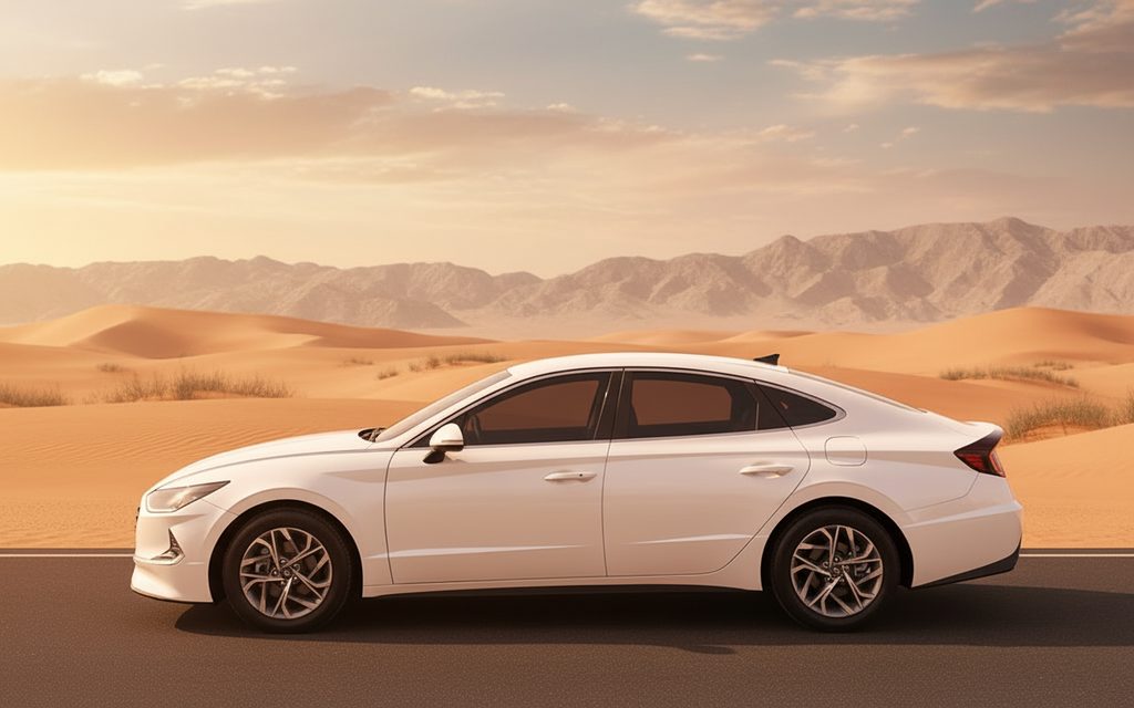 Hyundai Sonata 2020 White side profile – rental in Dubai