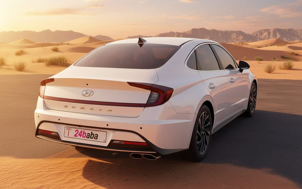 Hyundai Sonata 2020 White rear view showing taillights – rental in Dubai