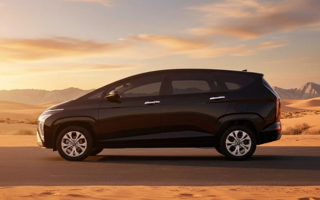 Hyundai Stargazer 2025 Black side profile – rental in Dubai