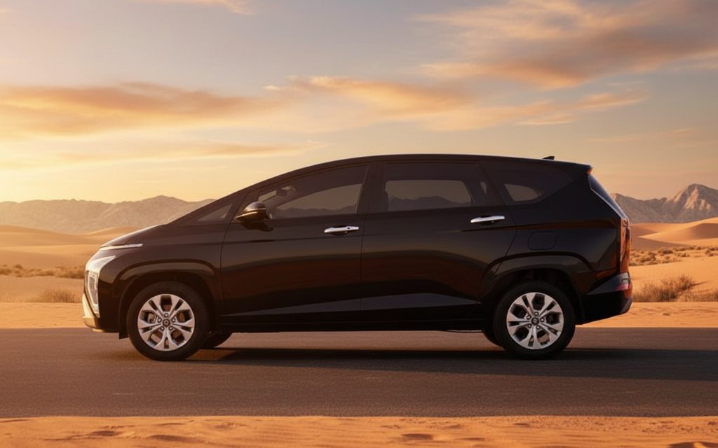 Hyundai Stargazer 2025 Black side profile – rental in Dubai