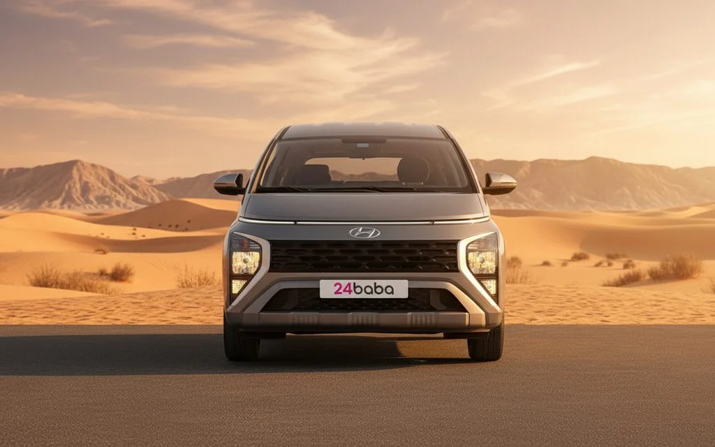 Hyundai Stargazer 2025 Grey front view with headlights – rental in Dubai