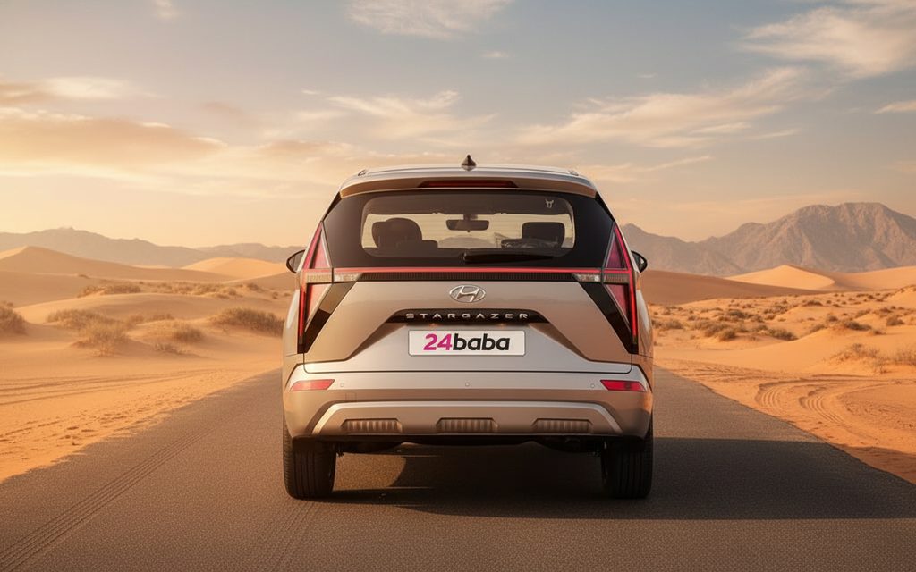 Hyundai Stargazer 2025 Grey rear view showing taillights – rental in Dubai