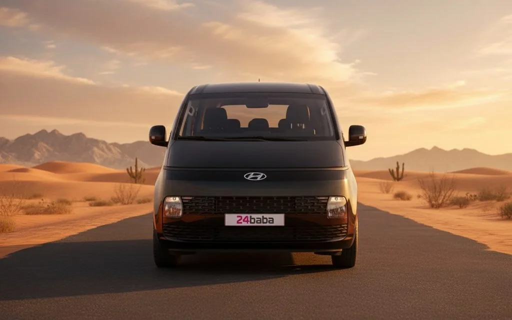 Hyundai Staria 2023 Black front view with headlights – rental in Dubai