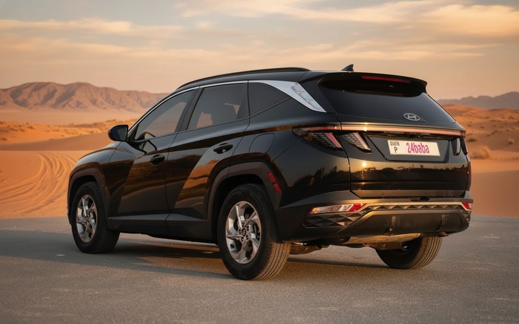 Hyundai Tucson 2022 Black rear view showing taillights – rental in Dubai