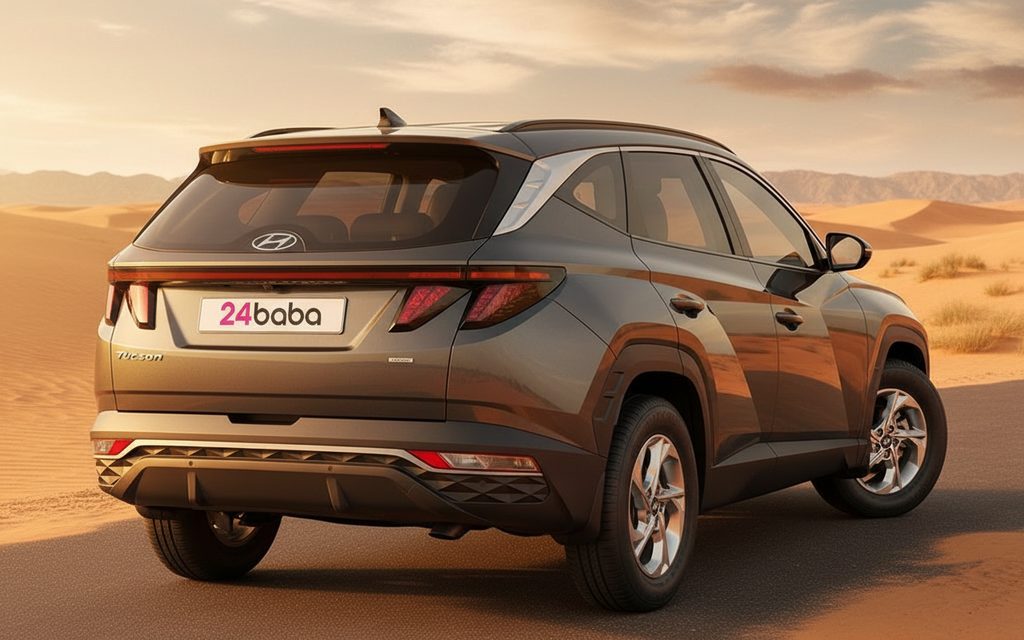 Hyundai Tucson 2021 Grey rear view showing taillights – rental in Dubai