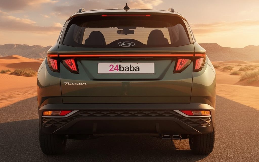 Hyundai Tucson 2024 Grey rear view showing taillights – rental in Dubai