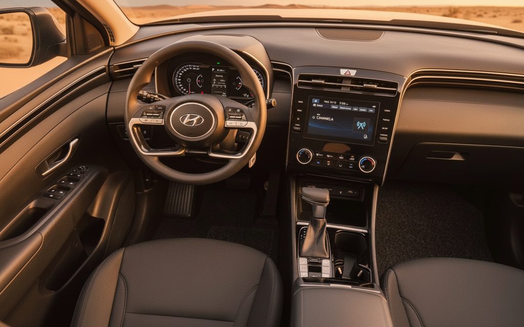 Hyundai Tucson 2024 interior view showing trim – rental in Dubai