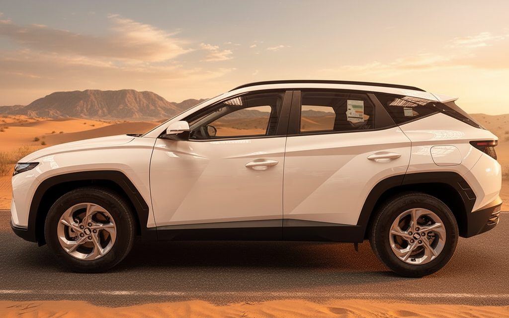 Hyundai Tucson 2022 White side profile – rental in Dubai