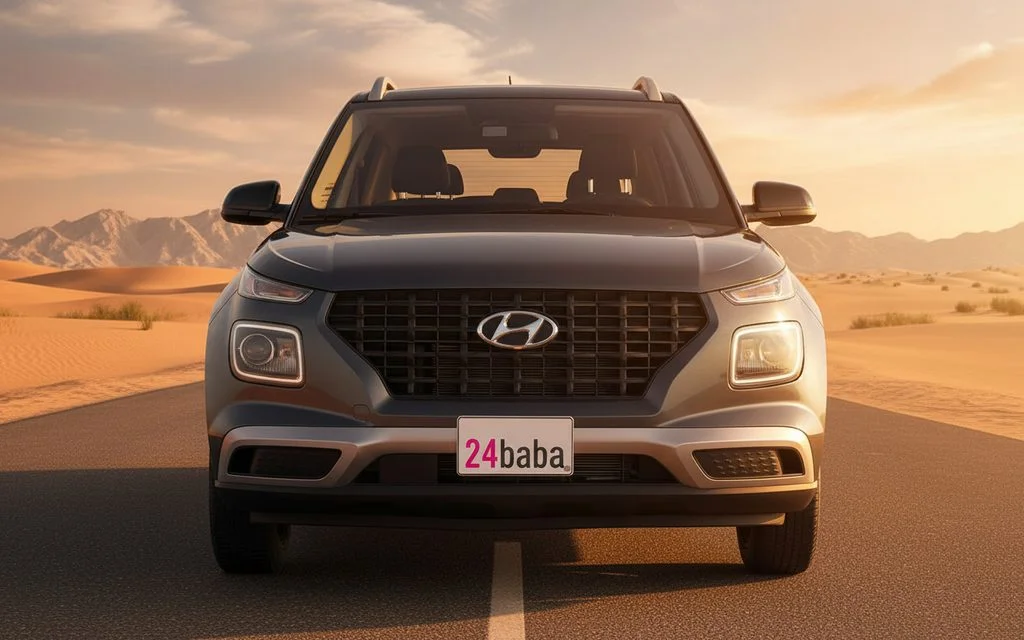Hyundai Venue 2023 Grey front view with headlights – rental in Dubai