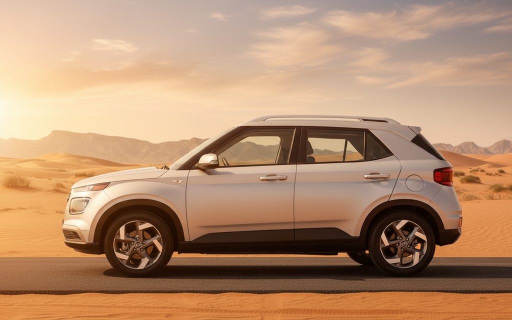 Hyundai Venue 2022 Silver side profile – rental in Dubai