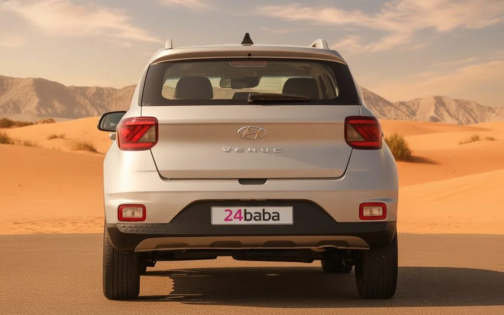 Hyundai Venue 2022 Silver rear view showing taillights – rental in Dubai