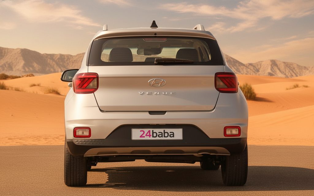 Hyundai Venue 2022 Silver rear view showing taillights – rental in Dubai