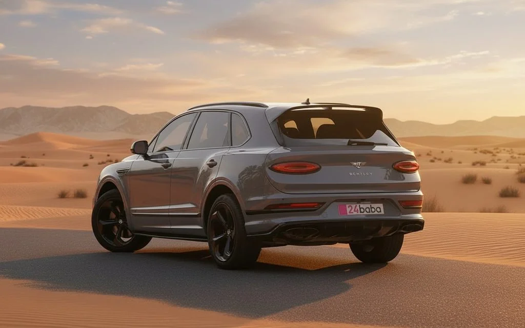 Bentley Bentayga 2022 Grey rear view showing taillights – rental in Dubai