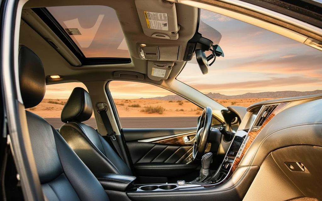 Infiniti Q50 2025 interior view showing trim – rental in Dubai