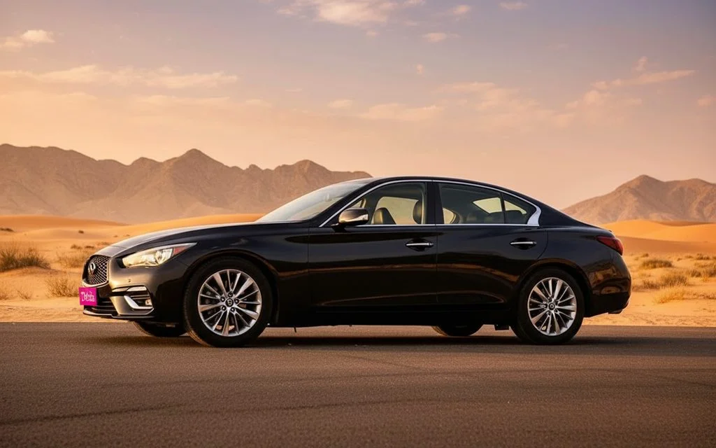 Infiniti Q50 2025 Black side profile – rental in Dubai