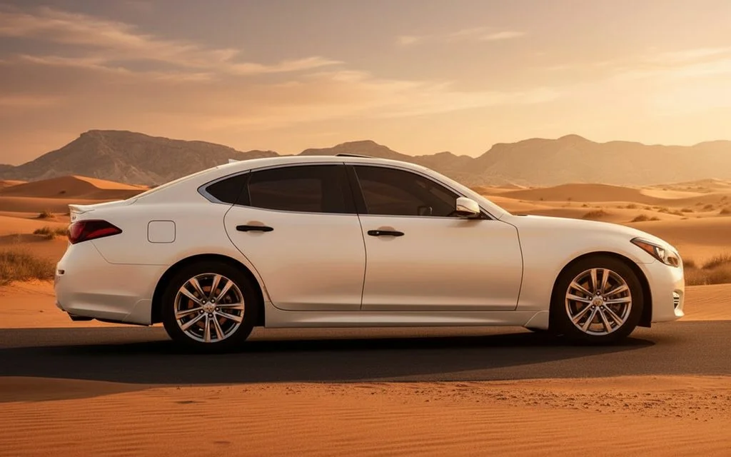 Infiniti Q70 2025 White side profile – rental in Dubai
