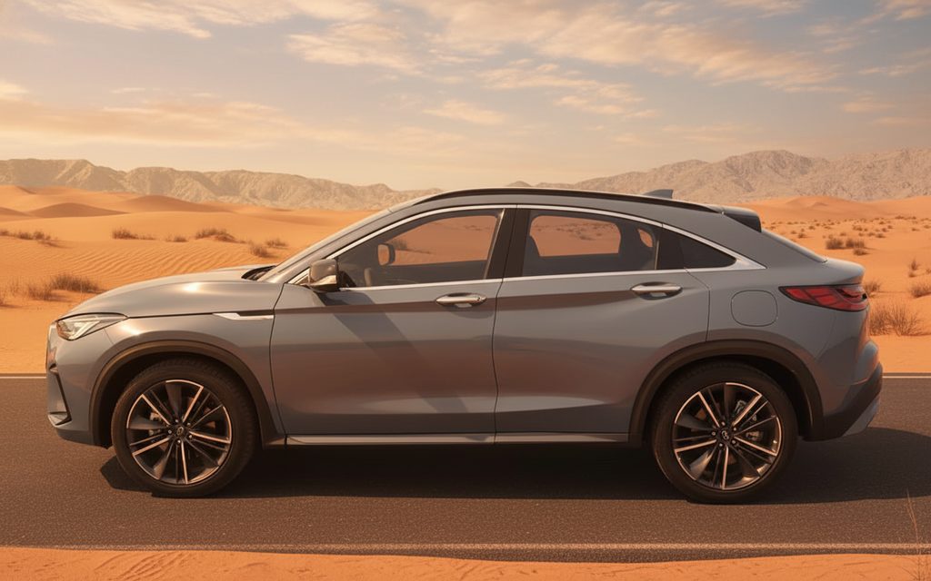 Infiniti Qx55 2023 Blue side profile – rental in Dubai