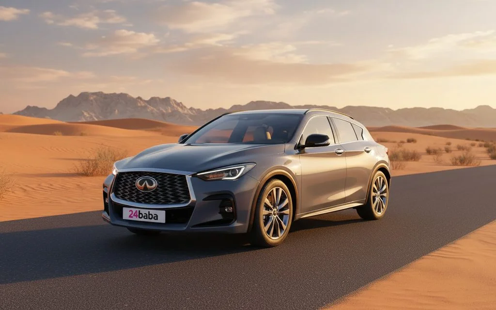 Infiniti Qx55 2023 Blue front view with headlights – rental in Dubai