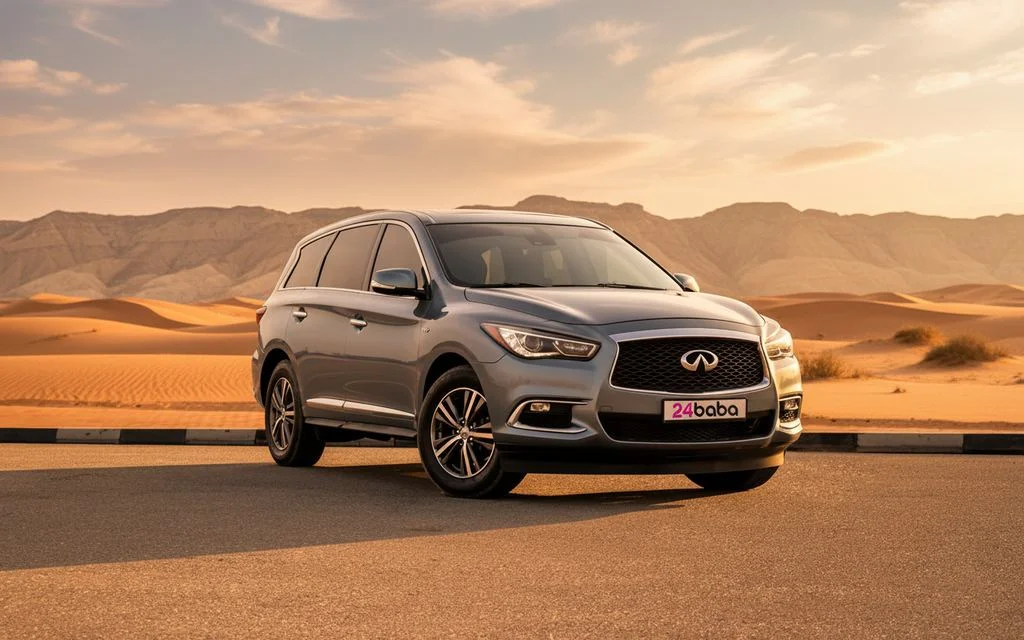 Infiniti Qx60 2021 Blue front view with headlights – rental in Dubai