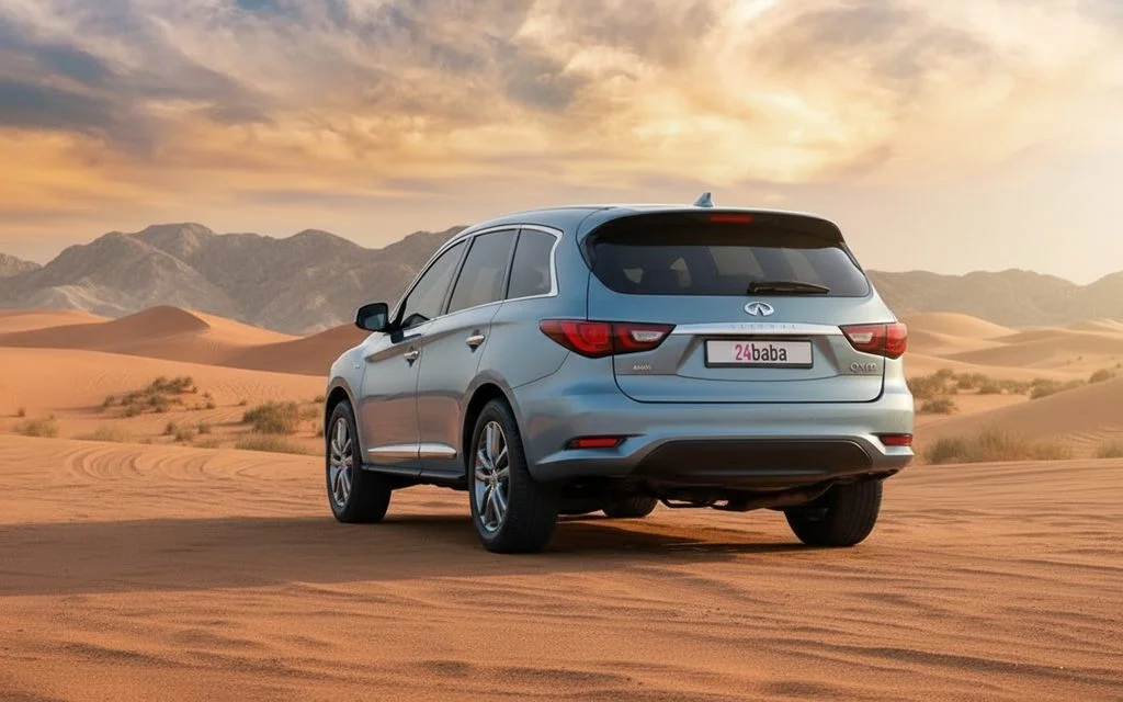 Infiniti Qx60 2021 Blue rear view showing taillights – rental in Dubai