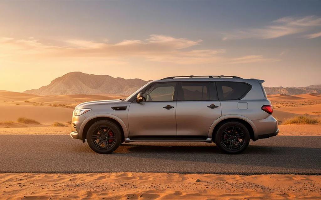 Infiniti Qx80 2021 Grey side profile – rental in Dubai