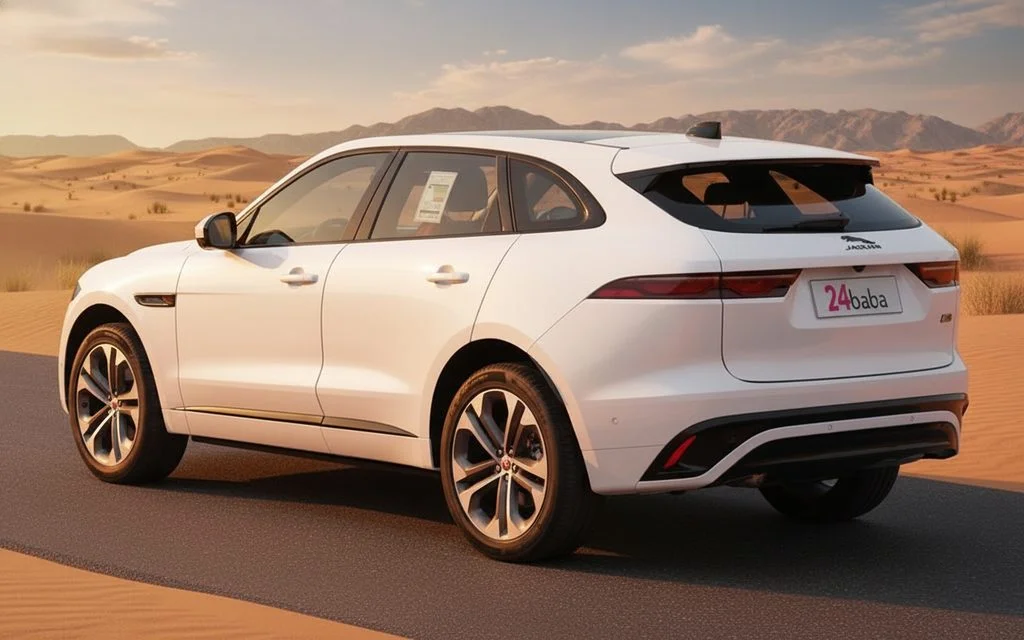 Jaguar F Pace 2025 White parked outdoor scene – rental in Dubai