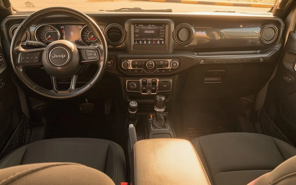 Jeep Wrangler 2021 interior view showing trim – rental in Dubai