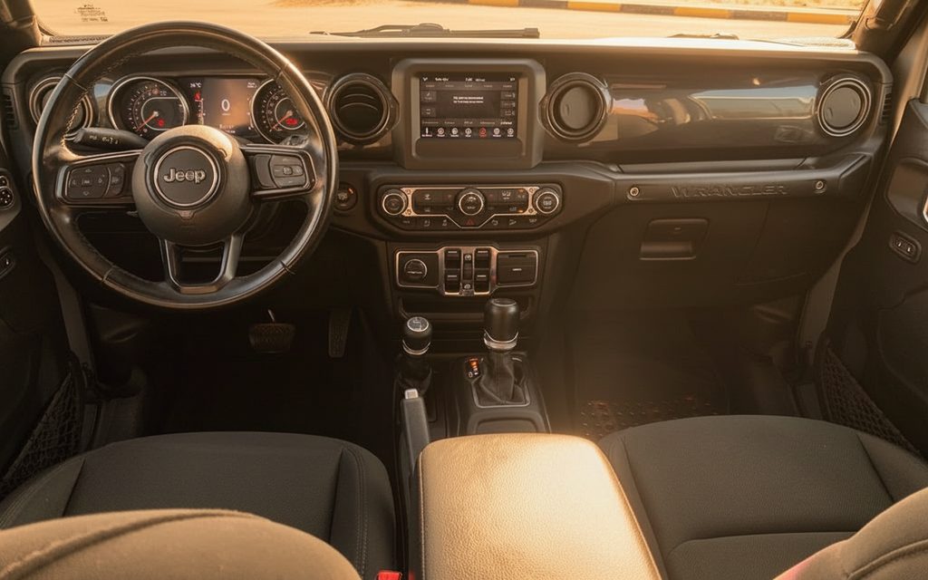 Jeep Wrangler 2021 interior view showing trim – rental in Dubai