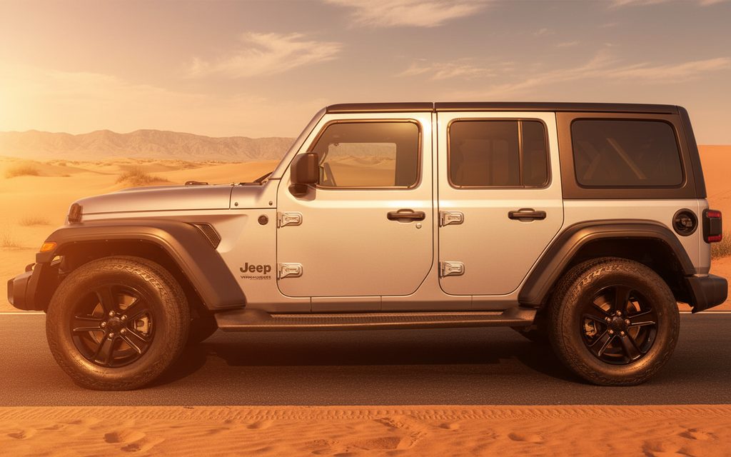 Jeep Wrangler 2021 Grey side profile – rental in Dubai