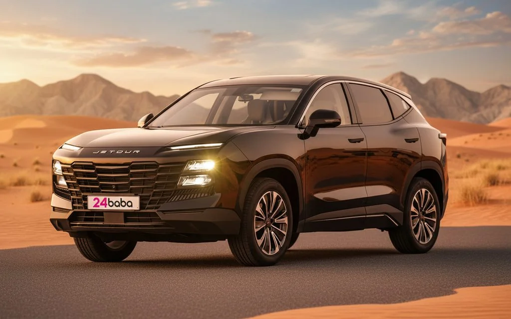 Jetour Dashing 2024 Black parked outdoor scene – rental in Dubai