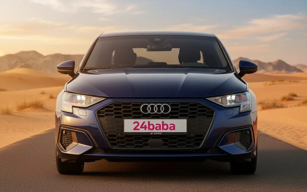 Audi A3 2023 Blue front view with headlights