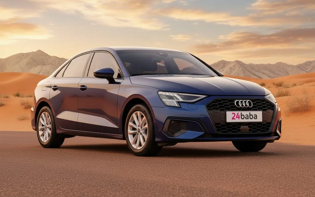 Audi A3 2023 Blue front view with headlights
