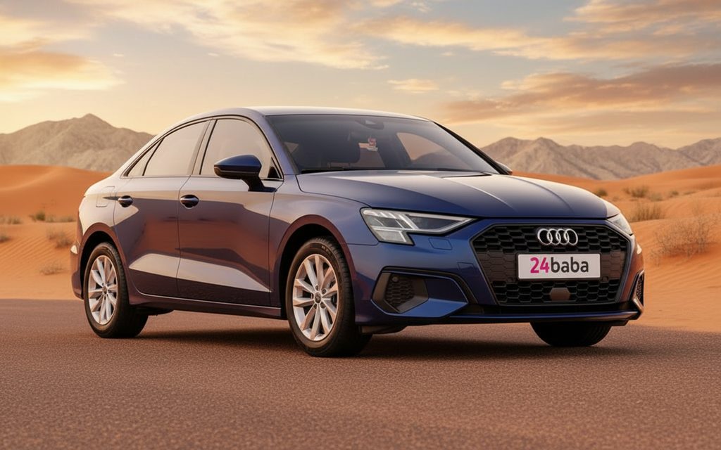 Audi A3 2023 Blue front view with headlights