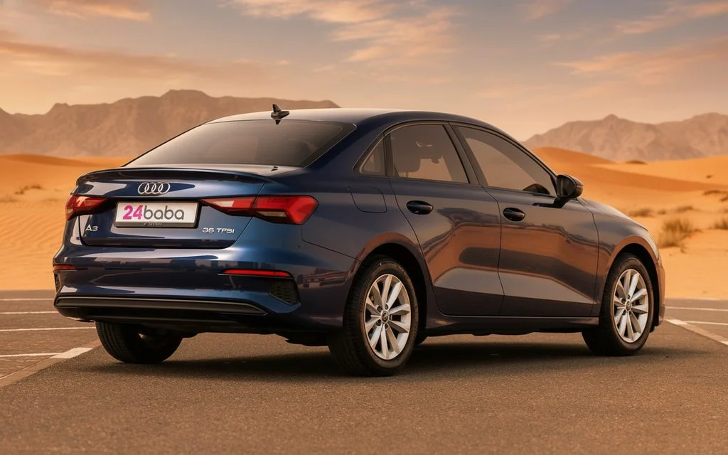 Audi A3 2023 Blue rear view showing taillights