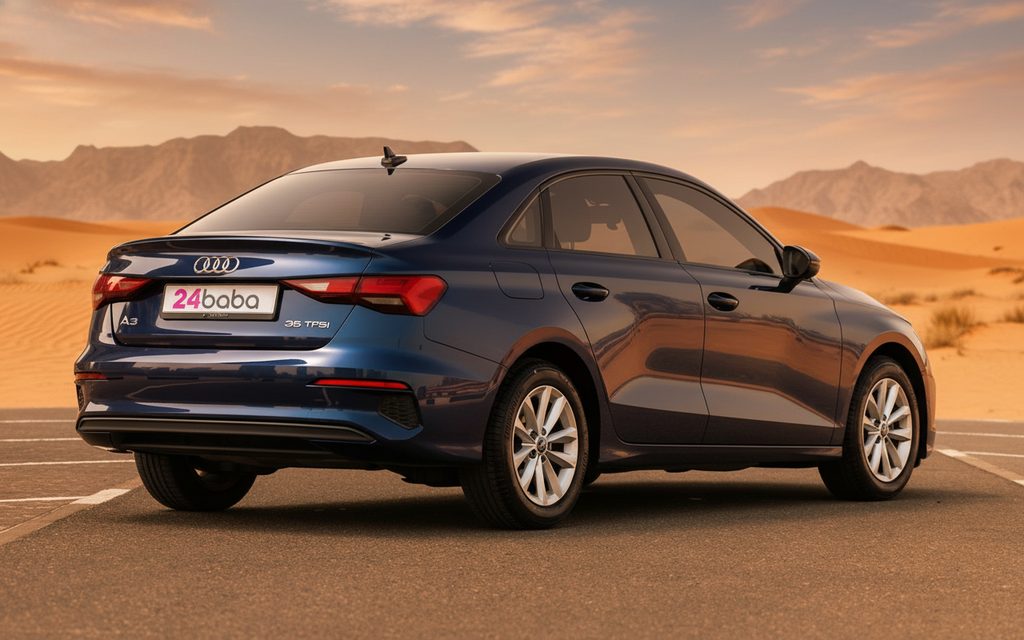 Audi A3 2023 Blue rear view showing taillights