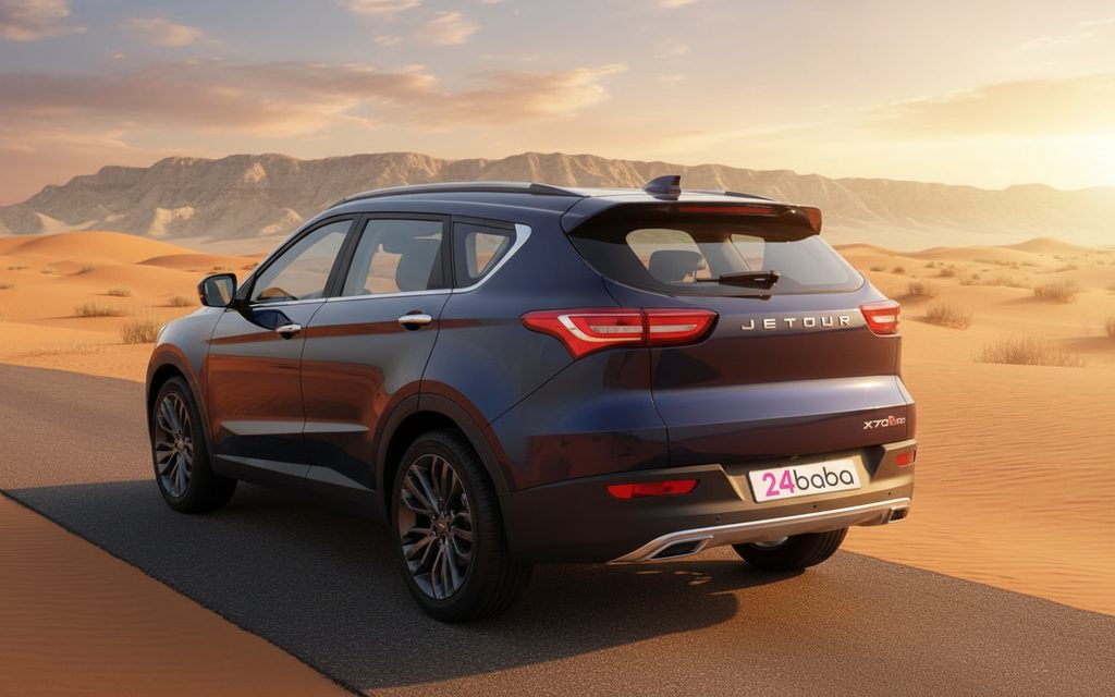 Jetour X70 2023 Blue rear view showing taillights – rental in Dubai