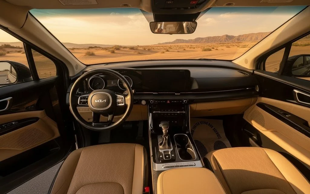 Kia Carnival 2023 interior view showing trim – rental in Dubai