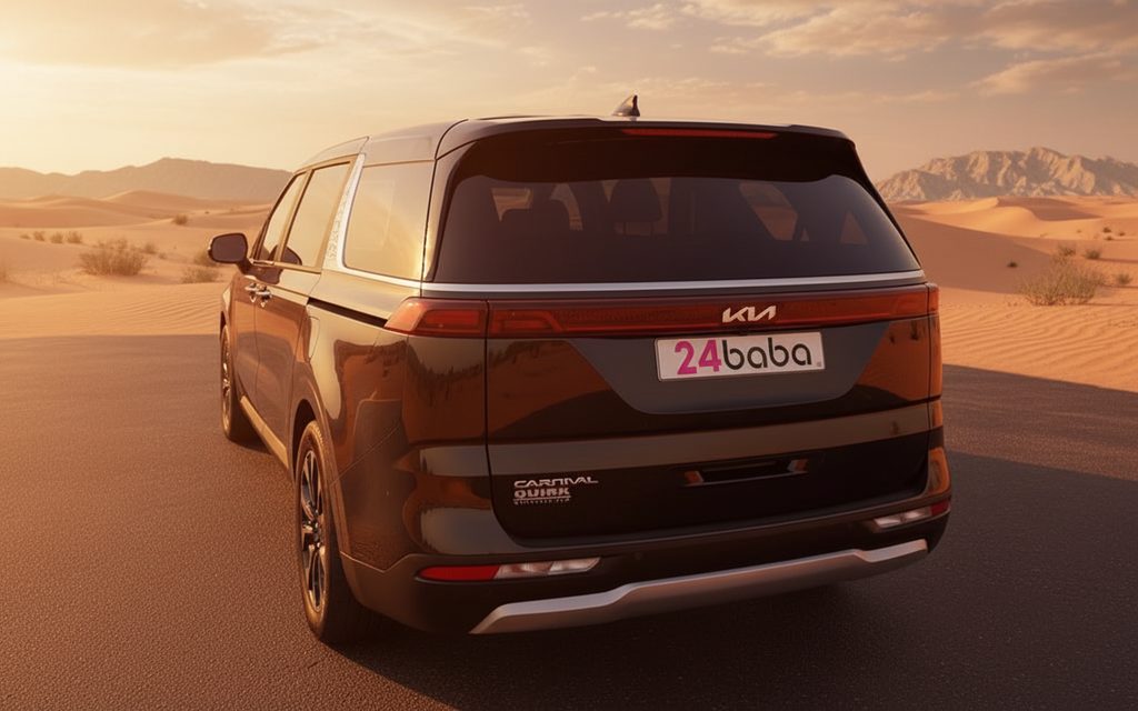 Kia Carnival 2023 Dark Gray rear view showing taillights – rental in Dubai