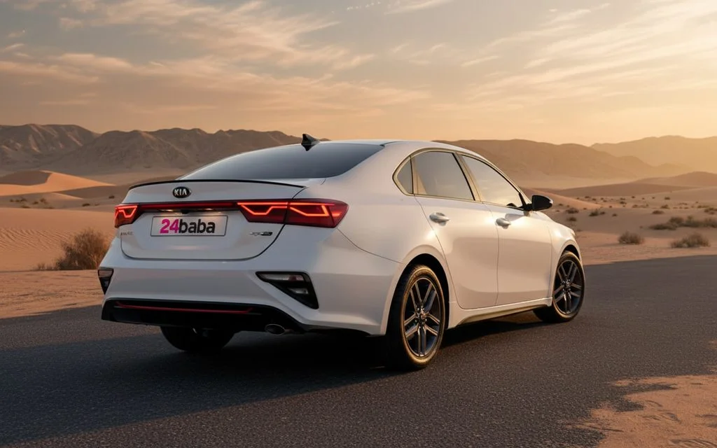 Kia Cerato 2020 White rear view showing taillights – rental in Dubai
