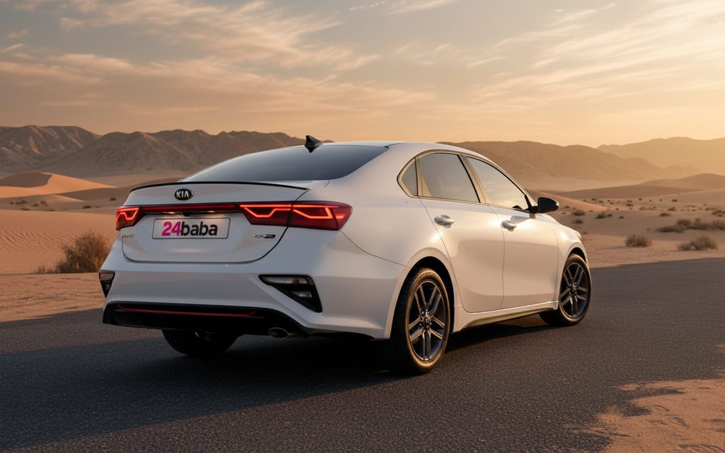 Kia Cerato 2020 White rear view showing taillights – rental in Dubai