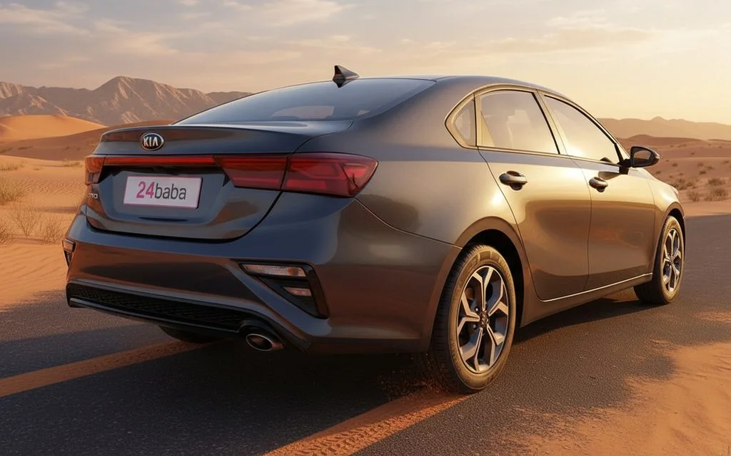 Kia Forte 2021 Grey rear view showing taillights – rental in Dubai