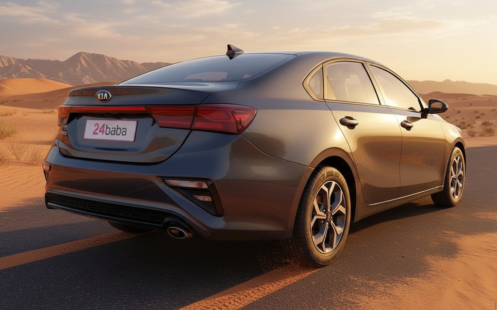 Kia Forte 2021 Grey rear view showing taillights – rental in Dubai