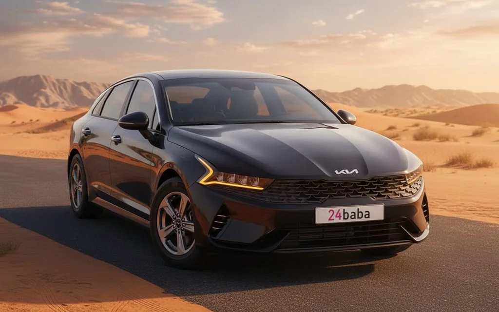 Kia K5 2021 Black front view with headlights