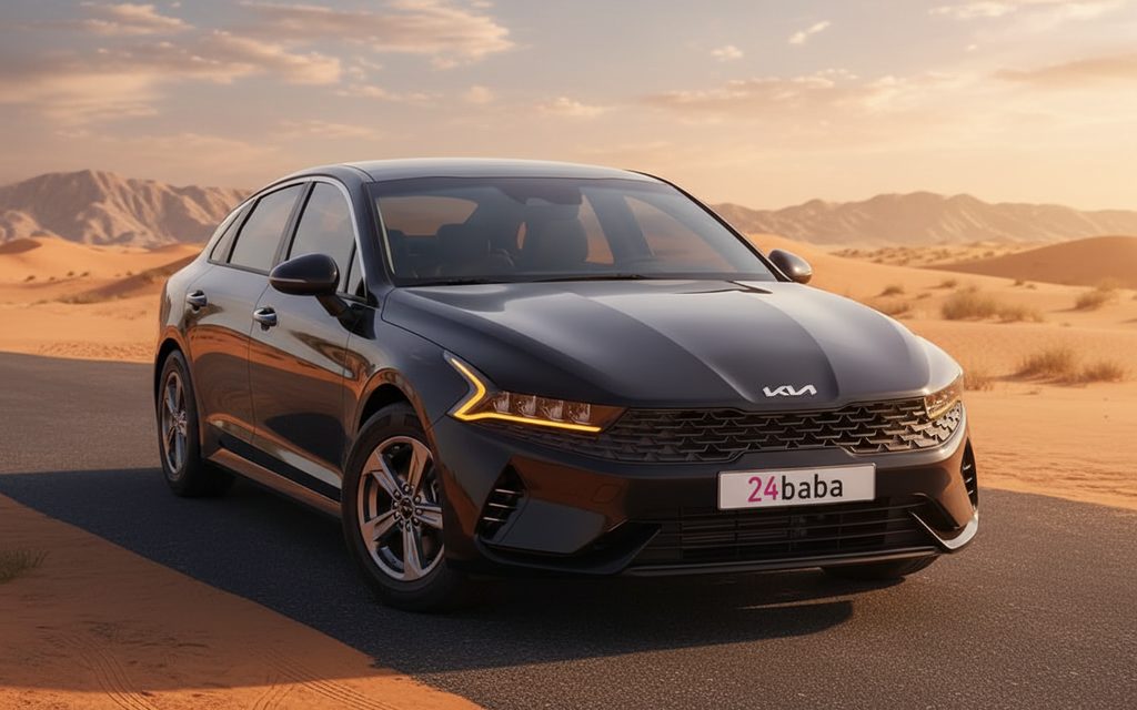 Kia K5 2021 Black front view with headlights